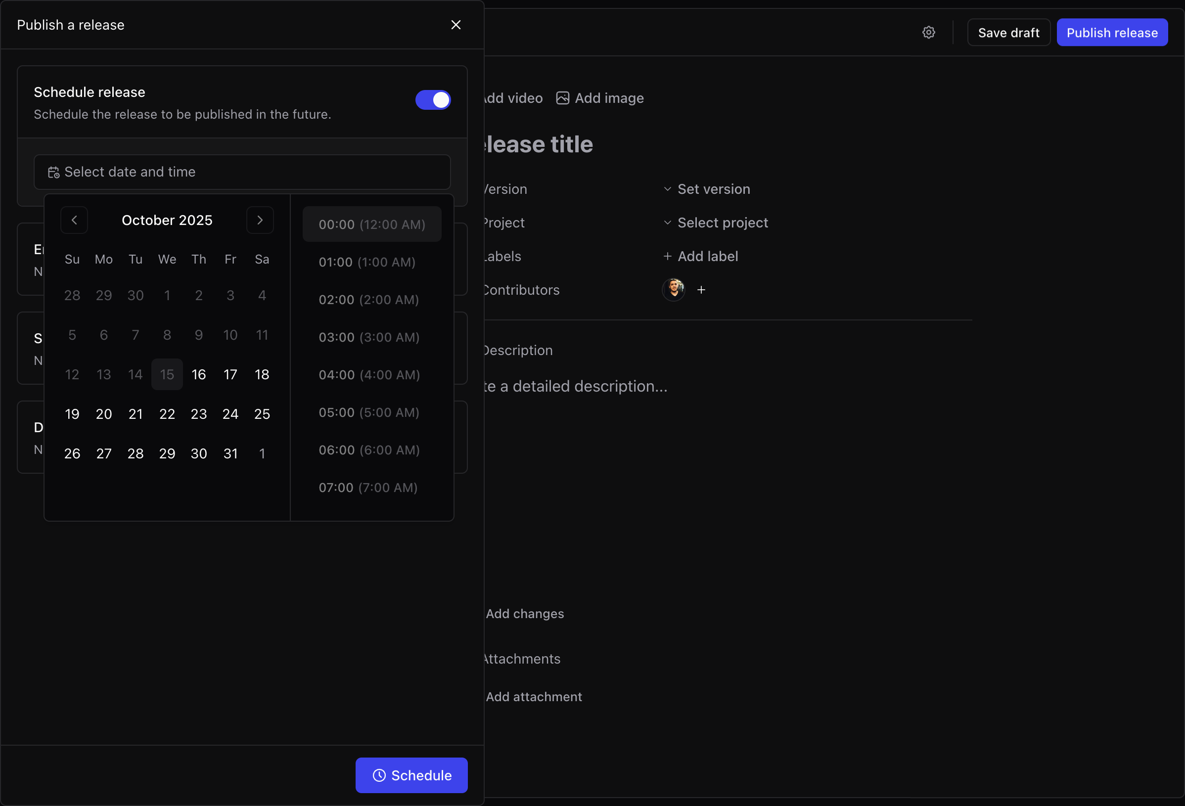 A screenshot of the releases schedule page